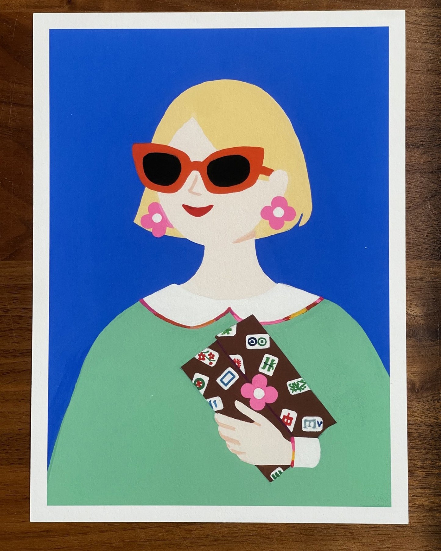Lucky Tiles art print displayed on a wooden console table.