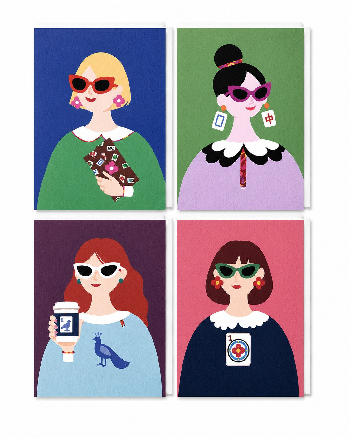 Modern Muses greeting card collection featuring four Mahjong-inspired illustrated designs