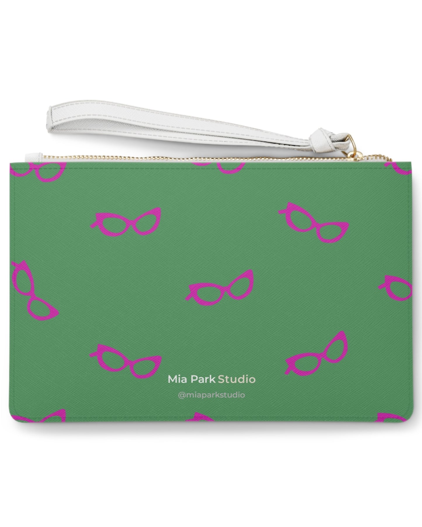 Back of The Dragon Pair clutch bag featuring a playful pattern inspired by the muse's signature pink sunglasses