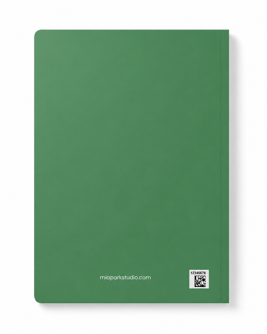 Minimalist green back cover of The Dragon Pair Journal featuring Mia Park Studio branding 