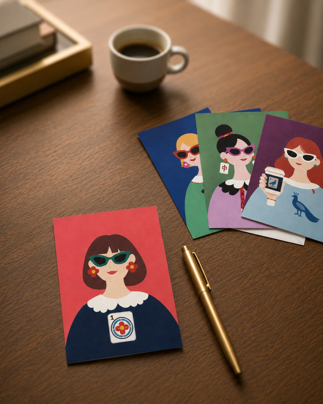 Modern Muses greeting card set displayed on a tabletop with decorative accessories