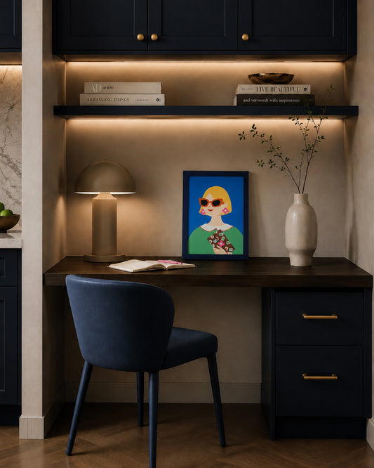 Framed Lucky Tiles art print displayed in a stylish interior setting.