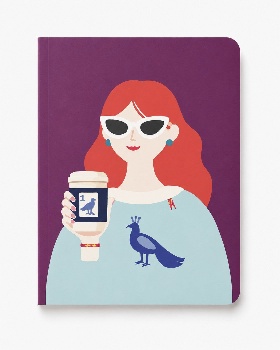 Before the Game Journal featuring a stylish modern muse holding a coffee cup with a Mahjong Bird tile sleeve on a rich plum background