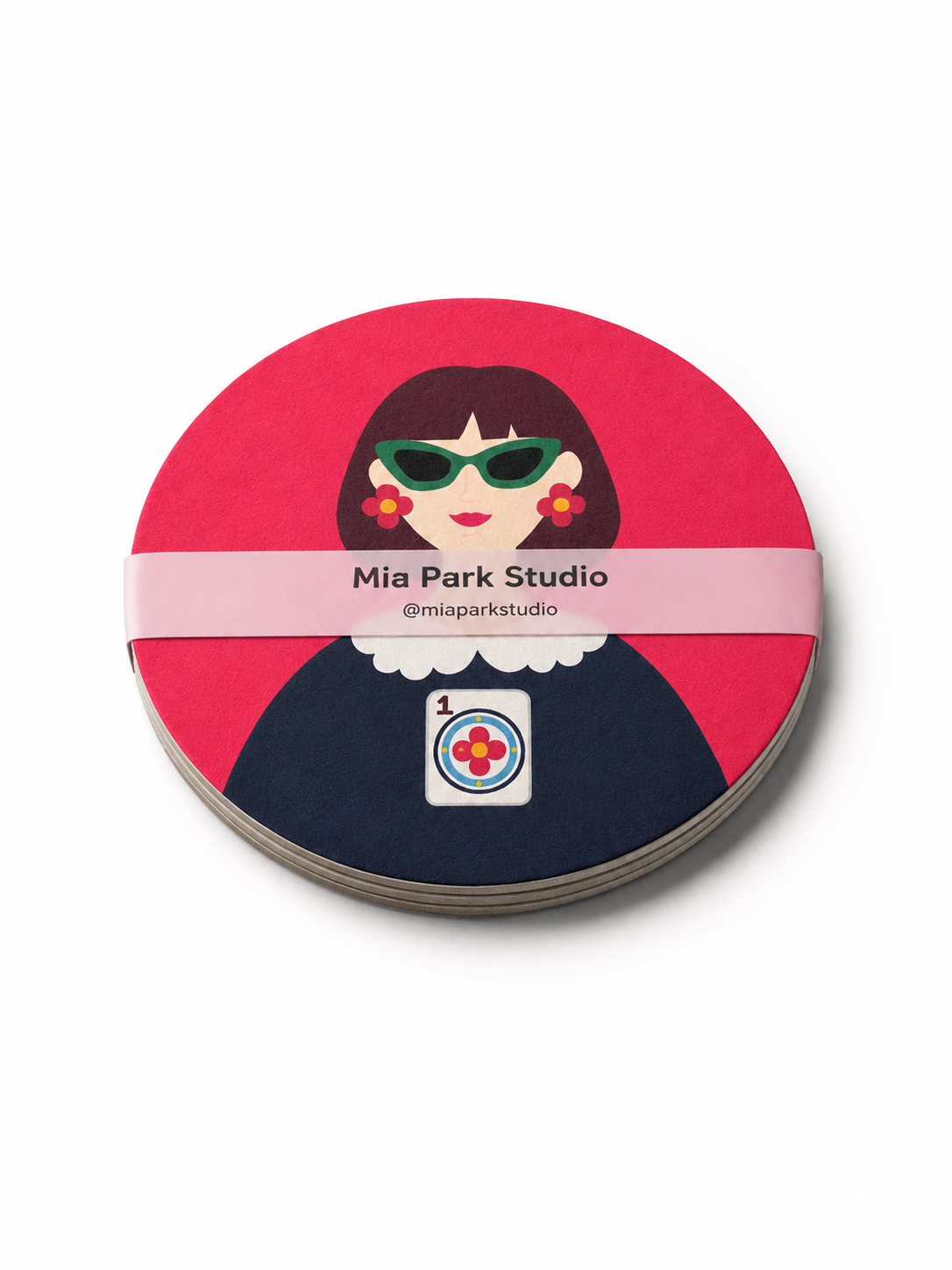 Packaged Modern Muses Series 01 Mahjong coaster set with Mia Park Studio vellum band